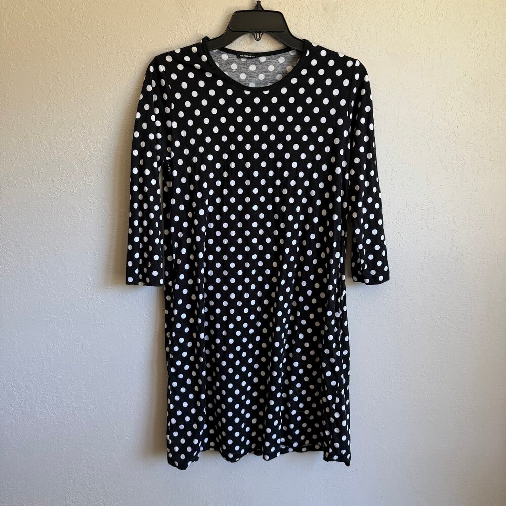 Marimekko Black White Dot Knee Length Tunic Shirt Dress 3/4 Sleeve Womens XS